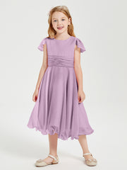 Robes de Demoiselle d'Honneur Junior en Mousseline à Longueur de Mollet Glycine