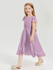Robes de Demoiselle d'Honneur Junior en Mousseline à Longueur de Mollet Glycine