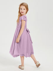 Robes de Demoiselle d'Honneur Junior en Mousseline à Longueur de Mollet Glycine