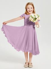 Robes de Demoiselle d'Honneur Junior en Mousseline à Longueur de Mollet Glycine