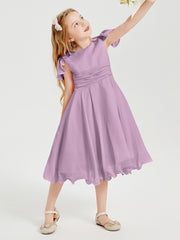 Robes de Demoiselle d'Honneur Junior en Mousseline à Longueur de Mollet Glycine