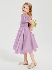 Robes de Demoiselle d'Honneur Junior en Mousseline à Longueur de Mollet Glycine