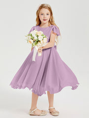 Robes de Demoiselle d'Honneur Junior en Mousseline à Longueur de Mollet Glycine