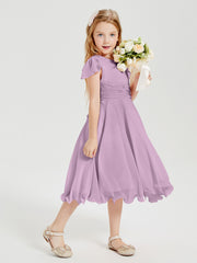 Robes de Demoiselle d'Honneur Junior en Mousseline à Longueur de Mollet Glycine