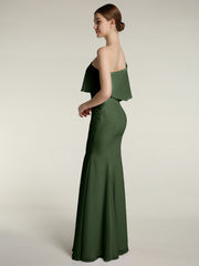 Une Épaule Sirène Robes Avec Fente Olive Verte