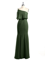 Une Épaule Sirène Robes Avec Fente Olive Verte
