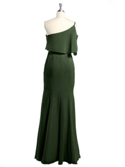 Une Épaule Sirène Robes Avec Fente Olive Verte
