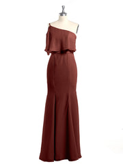 Une Épaule Sirène Robes Avec Fente terracotta Grande Taille