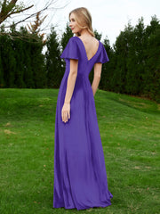 Robe en Velours à Col en V et Manches Flottantes avec Fente Régence Grande Taille