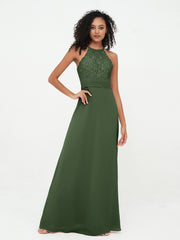 Licou Top en dentelle Robes à Dos Ouvert en Mousseline Olive Verte Grande Taille
