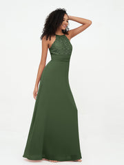 Licou Top en dentelle Robes à Dos Ouvert en Mousseline Olive Verte