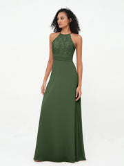 Licou Top en dentelle Robes à Dos Ouvert en Mousseline Olive Verte