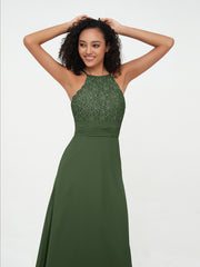 Licou Top en dentelle Robes à Dos Ouvert en Mousseline Olive Verte Grande Taille