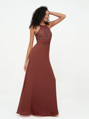 Licou Top en dentelle Robes à Dos Ouvert en Mousseline terracotta
