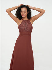Licou Top en dentelle Robes à Dos Ouvert en Mousseline terracotta