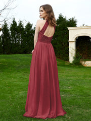 Robe en Dentelle à Col Licou Sans Manches Longueur au Sol Cannelle Rose