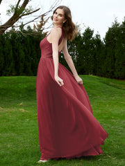 Robe en Dentelle à Col Licou Sans Manches Longueur au Sol Cannelle Rose