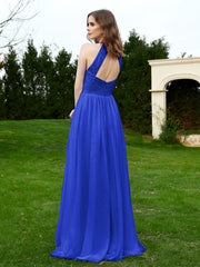 Robe en Dentelle à Col Licou Sans Manches Longueur au Sol Bleu Royale Grande Taille