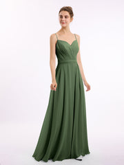 Spaghetti Bretelle Col En Cœur Mousseline Robe Olive Verte Grande Taille