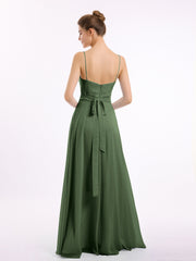 Spaghetti Bretelle Col En Cœur Mousseline Robe Olive Verte