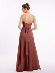 Spaghetti Bretelle Col En Cœur Mousseline Robe terracotta Grande Taille