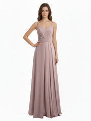 Spaghetti Bretelle Col En Cœur Mousseline Robe Vintage Mauve