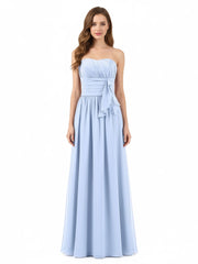 Robe Demoiselle d'honneur Longue Sans Bretelles Mousseline Bleu Ciel