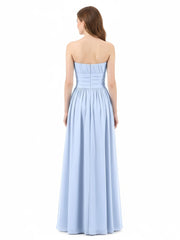 Robe Demoiselle d'honneur Longue Sans Bretelles Mousseline Bleu Ciel