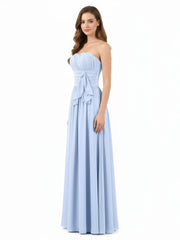 Robe Demoiselle d'honneur Longue Sans Bretelles Mousseline Bleu Ciel
