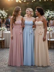 Robe Demoiselle d'honneur Longue Sans Bretelles Mousseline Bleu Ciel