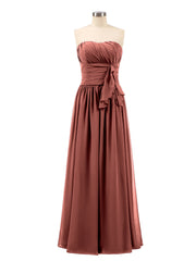 Robe Demoiselle d'honneur Longue Sans Bretelles Mousseline terracotta