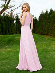 Robe en Dentelle Sans Manches à Une Épaule avec Ceinture Rose Pâle