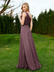 Robe en Dentelle Sans Manches à Une Épaule avec Ceinture Cabernet