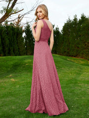 Robe en Dentelle Sans Manches à Une Épaule avec Ceinture Cannelle Rose Grande Taille