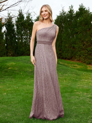 Robe en Dentelle Sans Manches à Une Épaule avec Ceinture Dusk