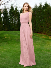 Robe en Dentelle Sans Manches à Une Épaule avec Ceinture Rose Poudré