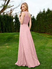 Robe en Dentelle Sans Manches à Une Épaule avec Ceinture Rose Poudré