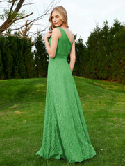 Robe en Dentelle Sans Manches à Une Épaule avec Ceinture Vert Grande Taille