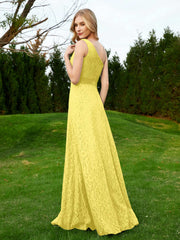 Robe en Dentelle Sans Manches à Une Épaule avec Ceinture Citron