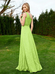 Robe en Dentelle Sans Manches à Une Épaule avec Ceinture Vert Citron Grande Taille