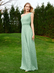 Robe en Dentelle Sans Manches à Une Épaule avec Ceinture Vert Menthe Grande Taille
