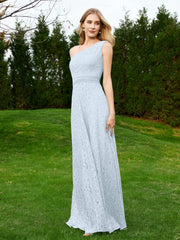 Robe en Dentelle Sans Manches à Une Épaule avec Ceinture Brume Grande Taille