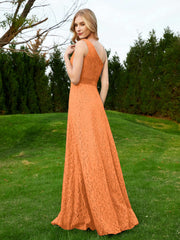 Robe en Dentelle Sans Manches à Une Épaule avec Ceinture Orange