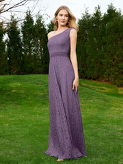 Robe en Dentelle Sans Manches à Une Épaule avec Ceinture Plum Grande Taille