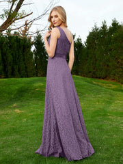 Robe en Dentelle Sans Manches à Une Épaule avec Ceinture Plum