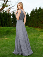 Robe en Dentelle Sans Manches à Une Épaule avec Ceinture Gris Acier