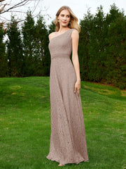Robe en Dentelle Sans Manches à Une Épaule avec Ceinture Taupe Grande Taille