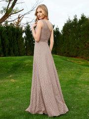 Robe en Dentelle Sans Manches à Une Épaule avec Ceinture Taupe