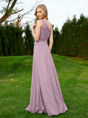 Robe en Dentelle Sans Manches à Une Épaule avec Ceinture Vintage Mauve