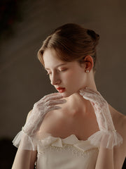 Gants de mariage en dentelle et tulle, longueur jusqu'au poignet